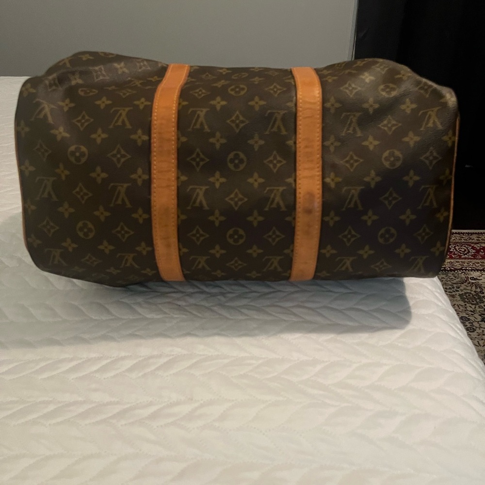 LOUIS VUITTON Vintage Monogram Keepall 45 w/ Vachetta Leather Tag & Poignet Set - Picture 9 of 11